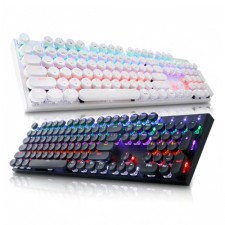 [ABKO] 유선 기계식 키보드, Hacker K840 레인보우 LED 조약돌 레트로 키캡 축교환, 청축 [블랙/USB]